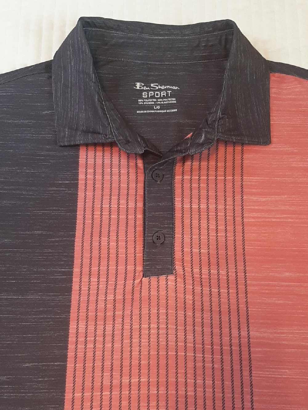 Ben Sherman Men's L Two Tone Vertical Stripe Front Polo Shirt Golf Casual